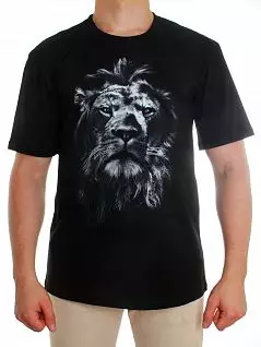 Стильная черная мужская футболка из нежного хлопкового материала с принтом в виде льва Альфа 1860 черный распродажа